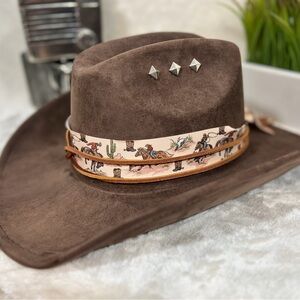 Men's Brown Suede Cowboy Hat with Decorative Band